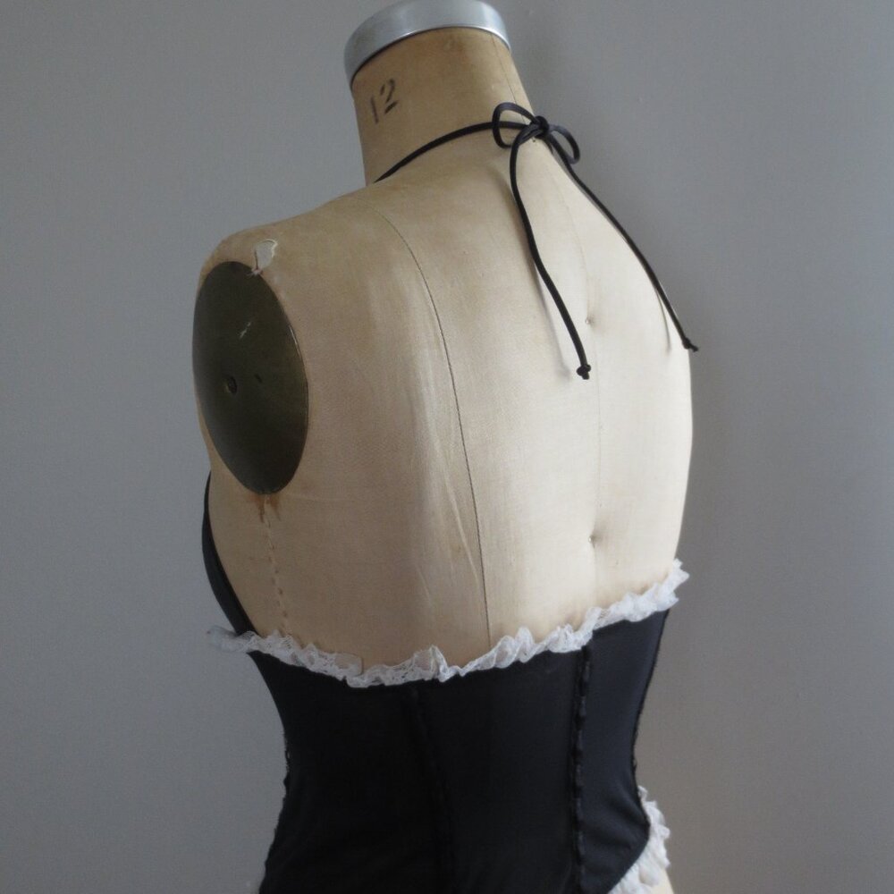 Y2K Vintage Victoria's Secret Black Halter Sheer Lace Ruffle Corset - NWOT - Picture 6 of 8